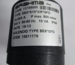 Part No: BR-18811179, Brahma Solenoid Coil for EG6+12 Type: BE6*GFD, 240V, 50/60Hz, 18VA (plug connection, w/o plug connector)